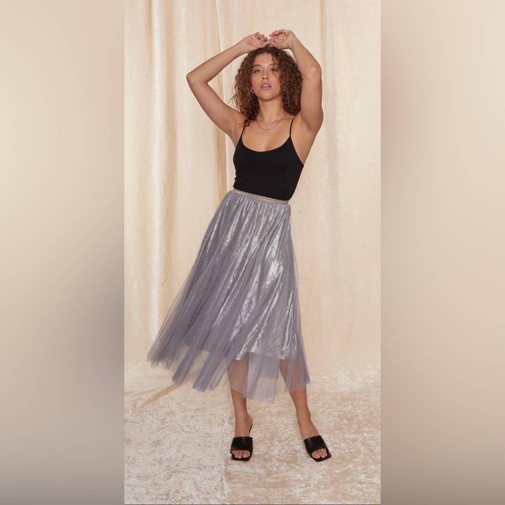 Raga Silver Sparkle MIDI Skirt, Size L